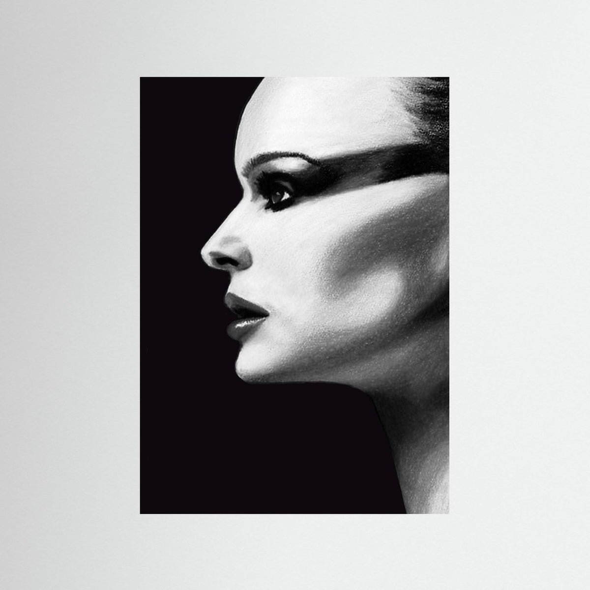 Monochromatic portrait of a beautiful woman's face in profile.