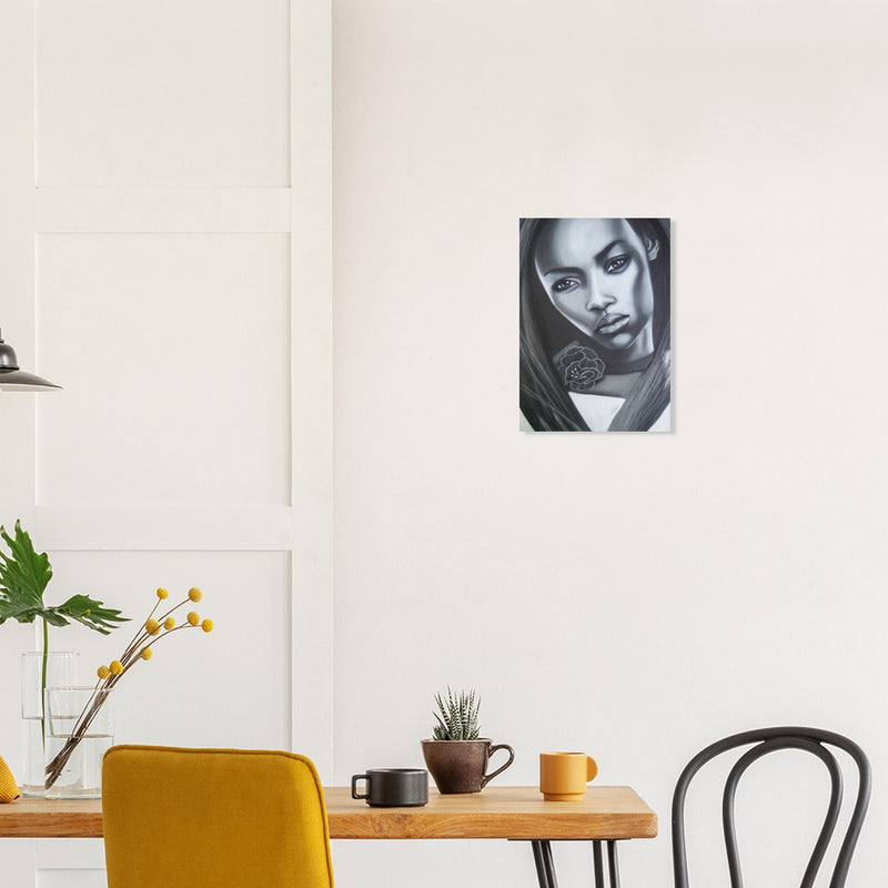 Giclée print of a charcoal portrait, framed black-and-white face art